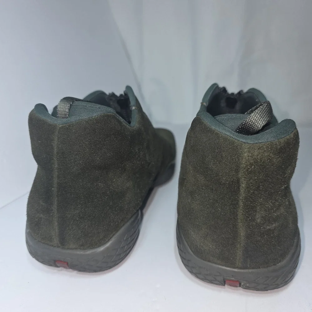 Vintage Prada Rare Olive Suede Front Zip High Top Sneakers Mens Sz US 9 Box